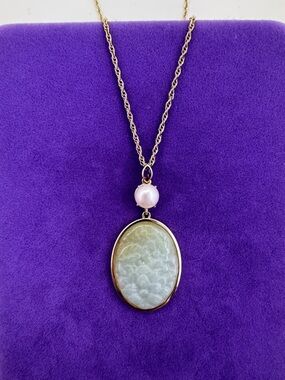 💛 23k Gold Vermeil 925 Green Jade Stone Pendant Necklace with Pearl & Amethyst